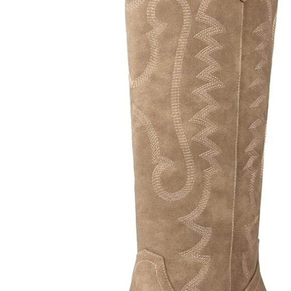 Knee High Cowgirl Boots Women Wide Calf Rhinestones Pointed Toe Chunky Heel West - Picture 1 of 7